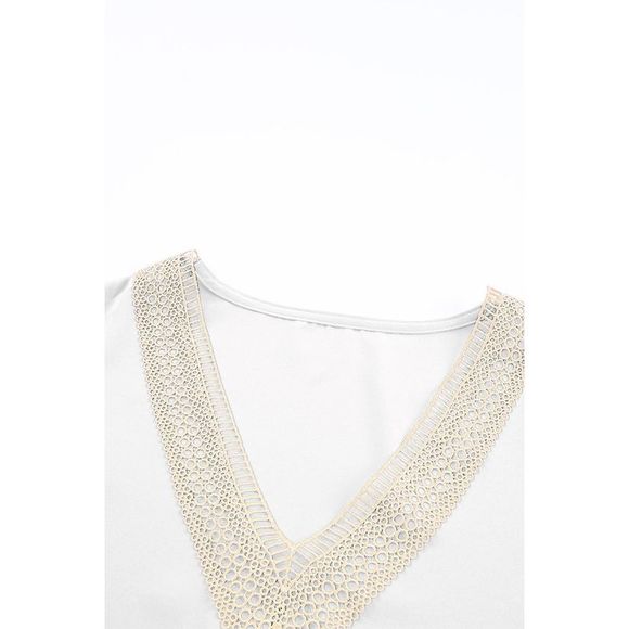Azura Exchange  White Lace Trim V Neck Short Sleeve Blouse - Picture 9 of 15